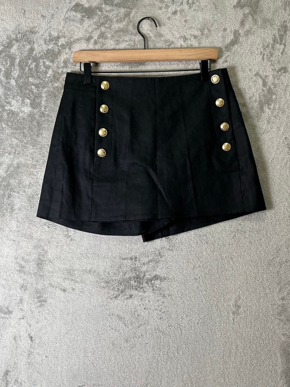 J.Crew Black Button Front Sailor High Rise Preppy Nautical Mini Skort Size 8 New